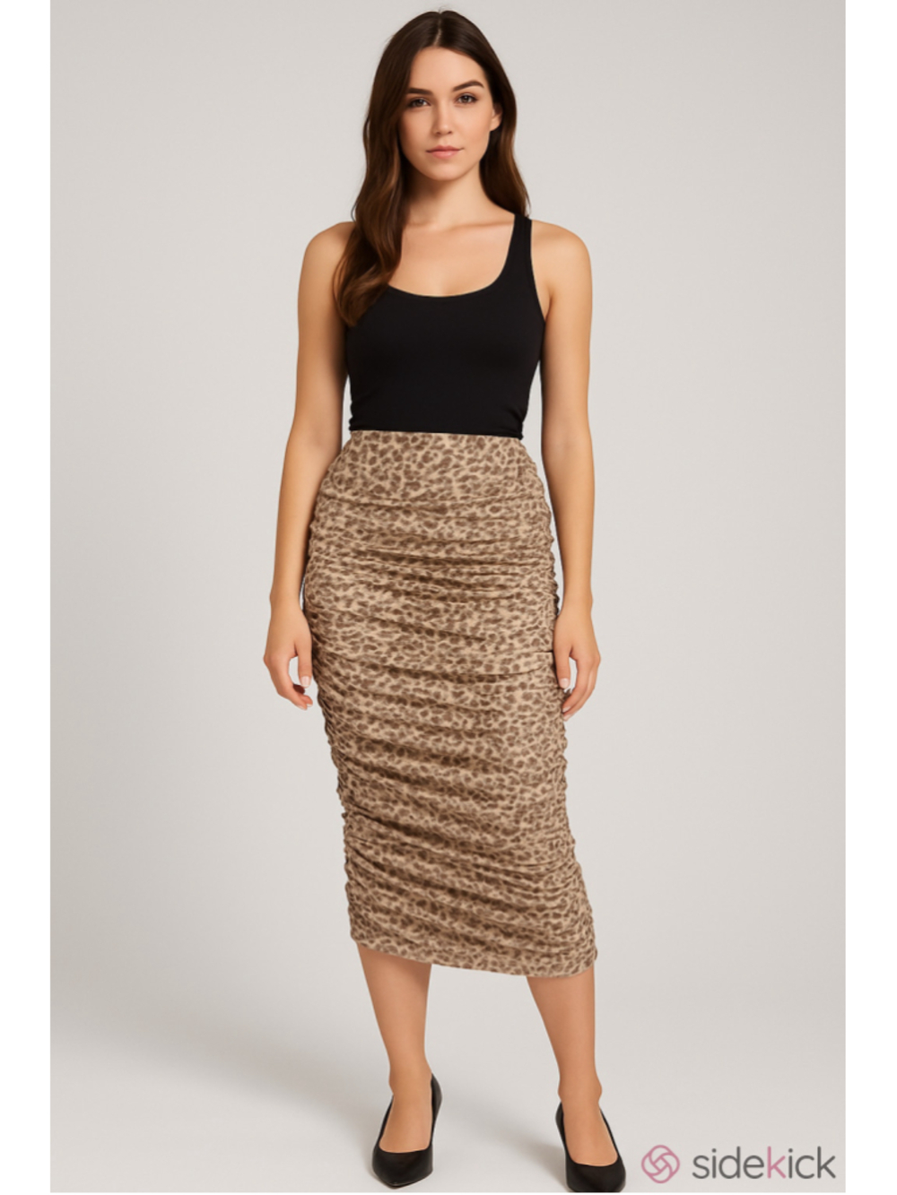See You Monday Leopard Midi Skirt Womens XL NWT Ruched Stretch Animal Print